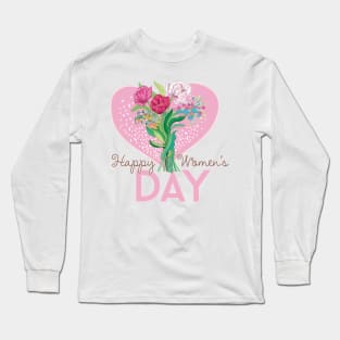 Spring Flowers for Happy women's day in a pink heart shape Long Sleeve T-Shirt